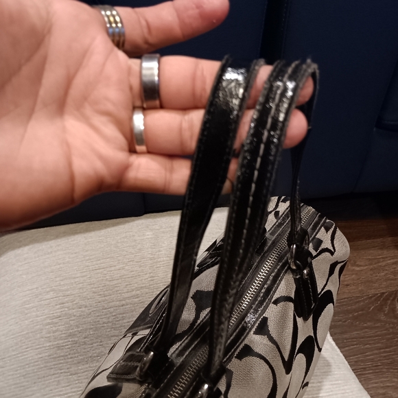 COACH Signature Stripe Black & Gray Handbag Satchel Purse - Picture 3 of 6